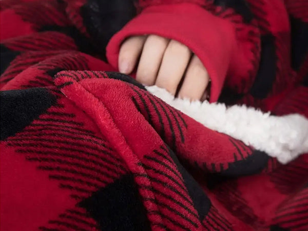 Megztinis šiltas oversize antklodė xxl 2in1 storas kailis minkštas gobtuvas su gobtuvu chalatas, Raudona, Szín, Piros