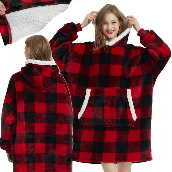 Megztinis šiltas oversize antklodė xxl 2in1 storas kailis minkštas gobtuvas su gobtuvu chalatas, Raudona, Szín, Piros