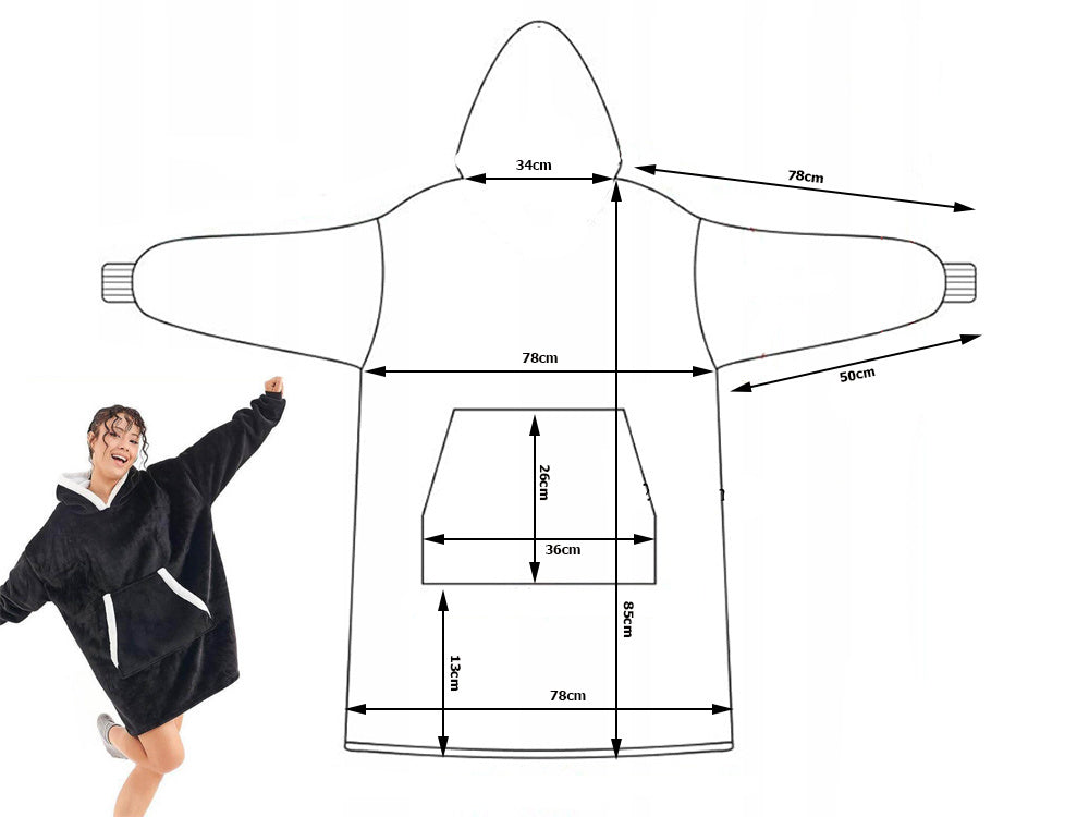 Šiltas megztinis oversize antklodė xxl 2in1 storas kailis minkštas gobtuvas su gobtuvu chalatas, Juoda, Szín, Fekete