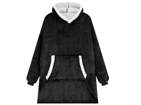 Šiltas megztinis oversize antklodė xxl 2in1 storas kailis minkštas gobtuvas su gobtuvu chalatas, Juoda, Szín, Fekete