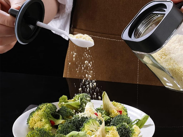 Stikliniai prieskonių indeliai su valgomaisiais šaukštais, 3 dalių rinkinys