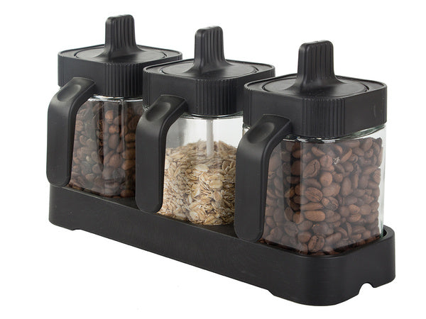 Stikliniai prieskonių indeliai su valgomaisiais šaukštais, 3 dalių rinkinys