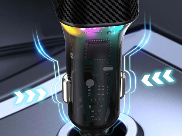 Greitas automobilinis įkroviklis usb-c 30w ir usb-a 15w, skirtas cigarečių uždegiklio lizdui