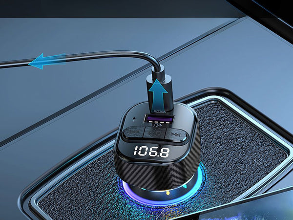 Automobilinis siųstuvas fm mp3/wma usb a+usb c 30w bluetooth 5.3 led qc 3.0