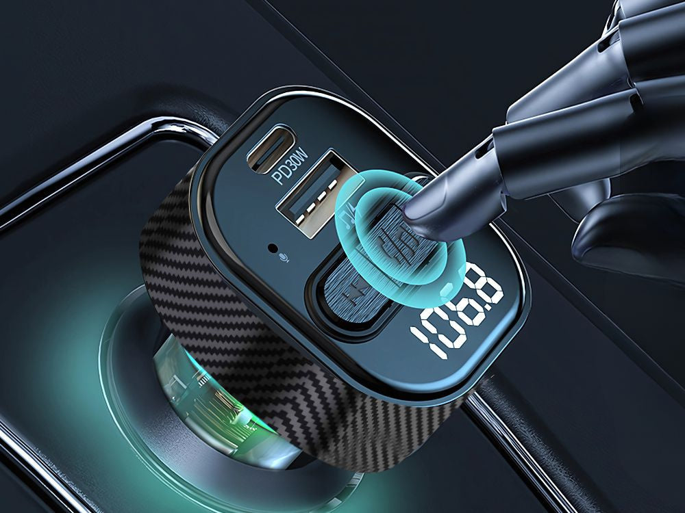 Automobilinis siųstuvas fm mp3/wma usb a+usb c 30w bluetooth 5.3 led qc 3.0