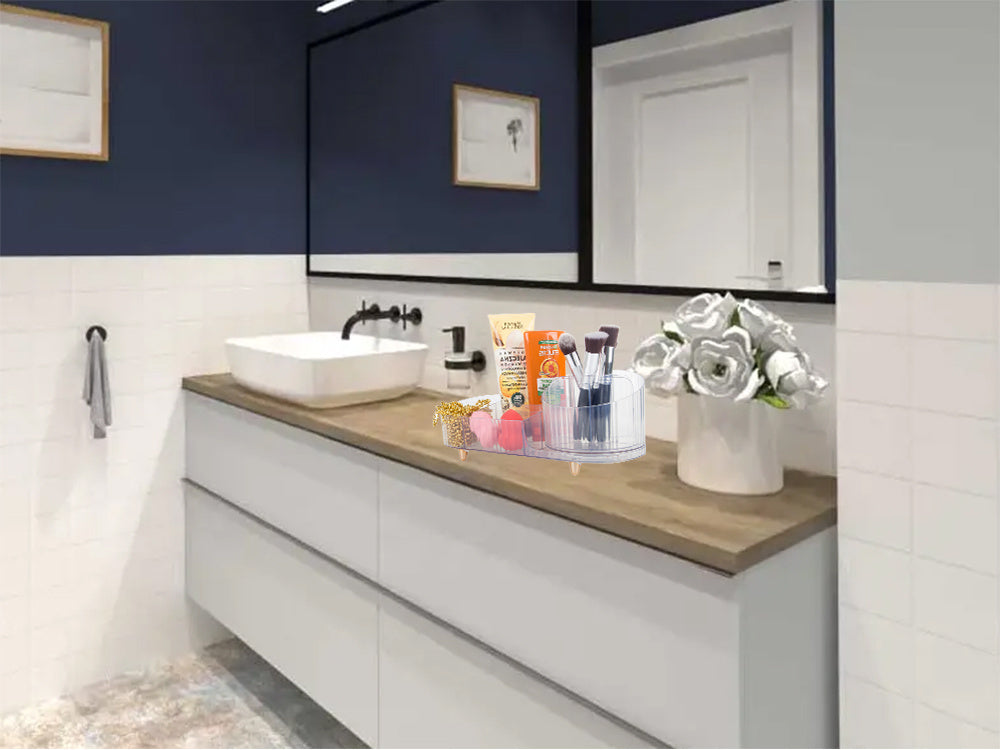 Skrynelė kosmetikos organizatorius papuošalų šepetėlio laikiklis pasukamas šepetėlio laikiklis