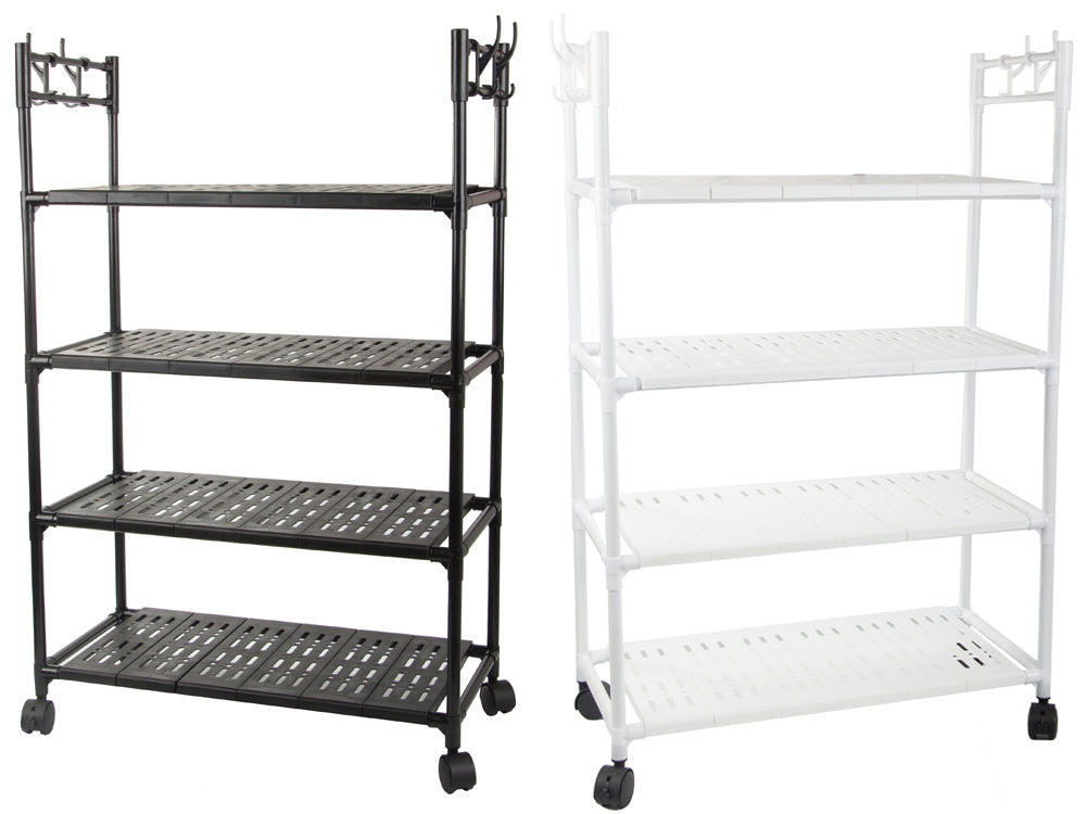 Vonios lentyna virtuvės spintelė mobilus lentynas ant ratų 4 lygių kabliukai