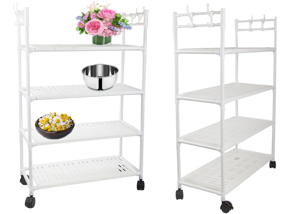 Vonios lentyna virtuvės spintelė mobilus lentynas ant ratų 4 lygių kabliukai