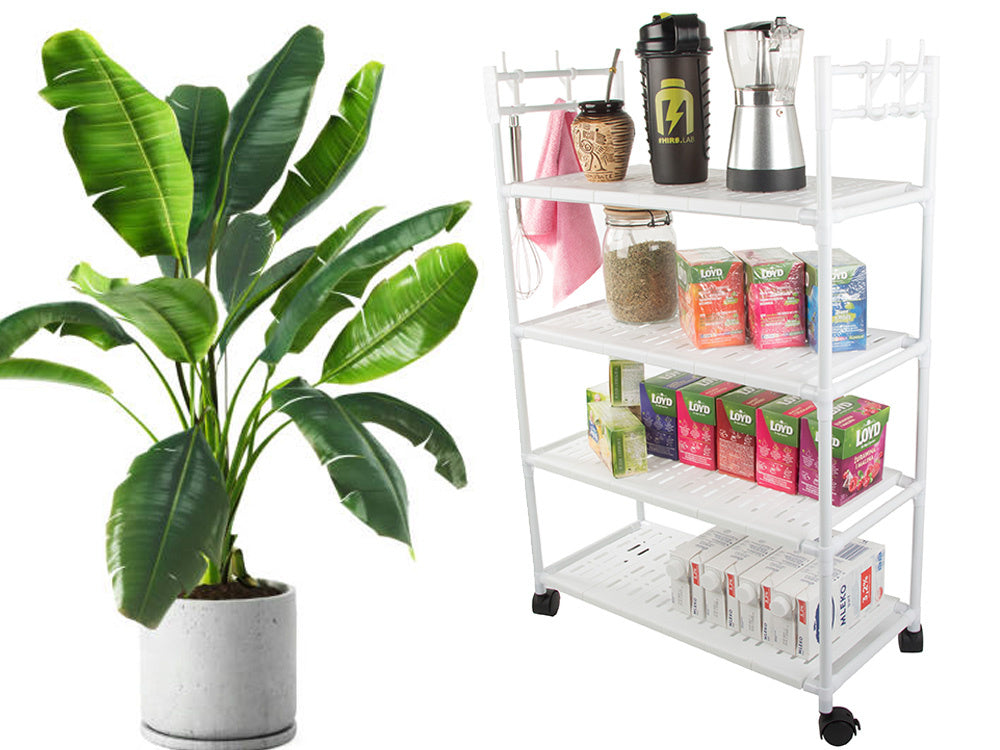 Vonios lentyna virtuvės spintelė mobilus lentynas ant ratų 4 lygių kabliukai