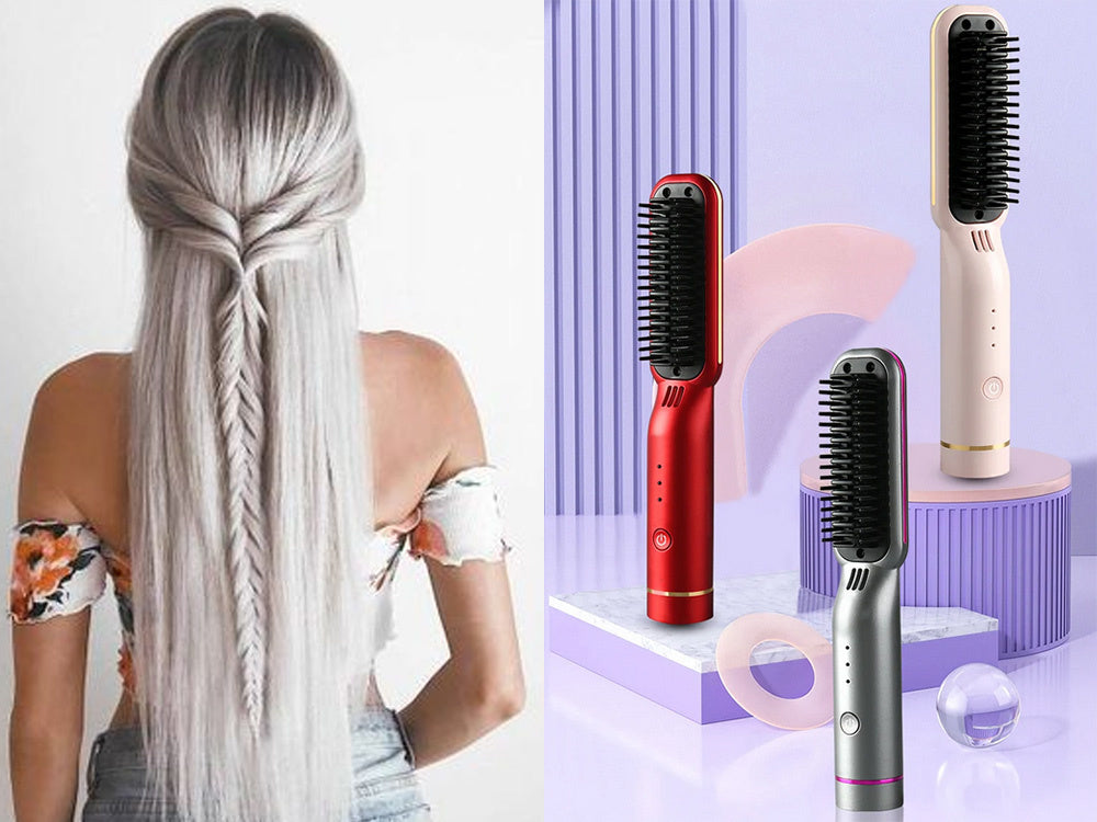 Plaukų tiesinimo šepetys 2in1 elektrinis belaidis