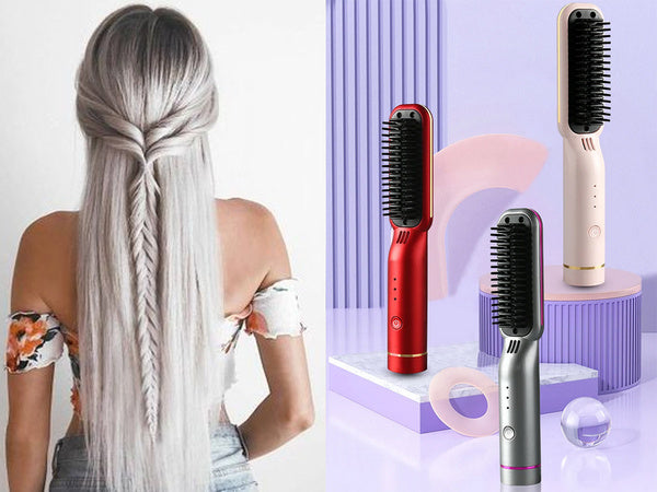 Plaukų tiesinimo šepetys 2in1 elektrinis belaidis