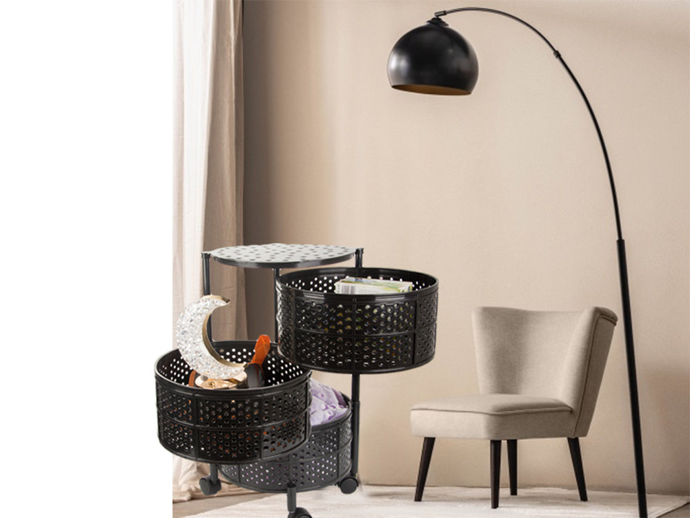 Virtuvės lentynos spinta ant ratukų mobilus vežimėlis stalas 3 pakopų krepšys