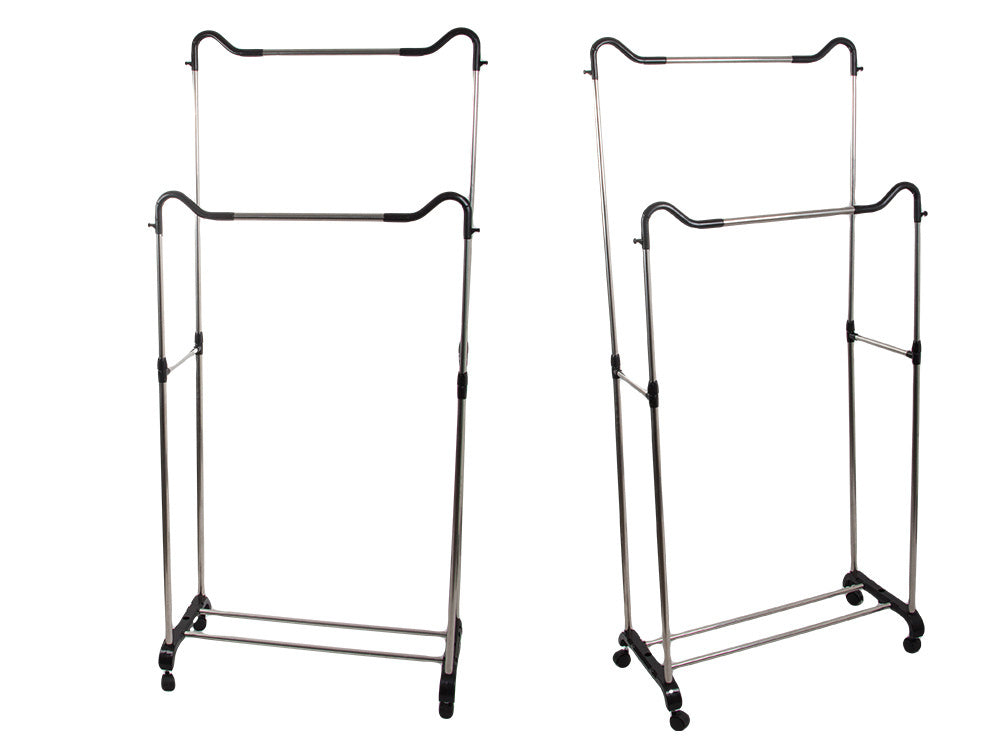 Drabužių spinta mobilus drabužių stovas dviguba lentyna stovas ant ratų