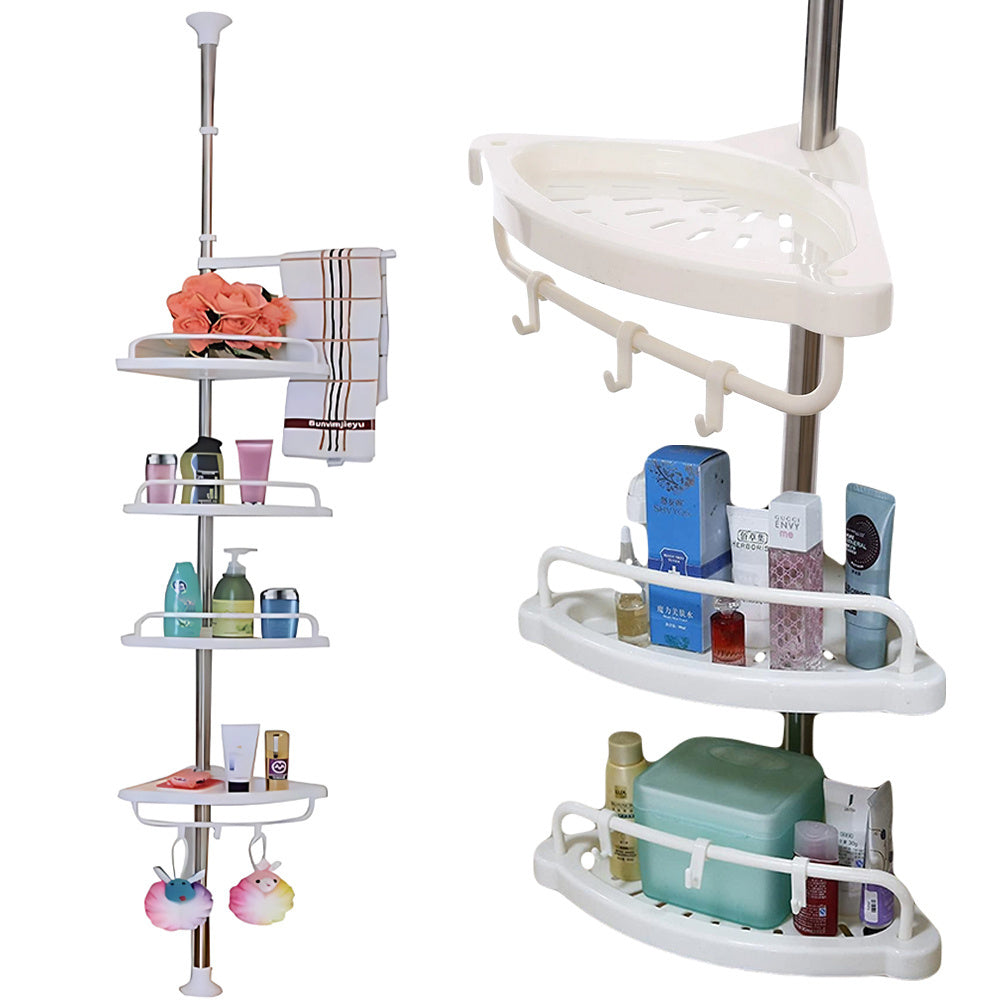 Teleskopinė kampinė lentyna voniai ir dušui (4 lygiai, balta)