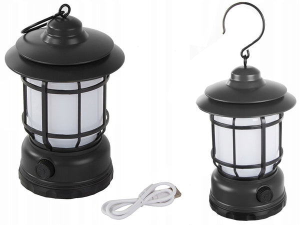 Kempingo kempingo lempa įkraunamas led usb turistinis kablys žibintuvėlis, Juoda, Szín, Fekete