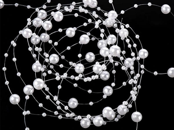 Perlamutriniai balti liustros perlai kalėdinės eglutės grandinės karoliukai ritė 10mm 5m