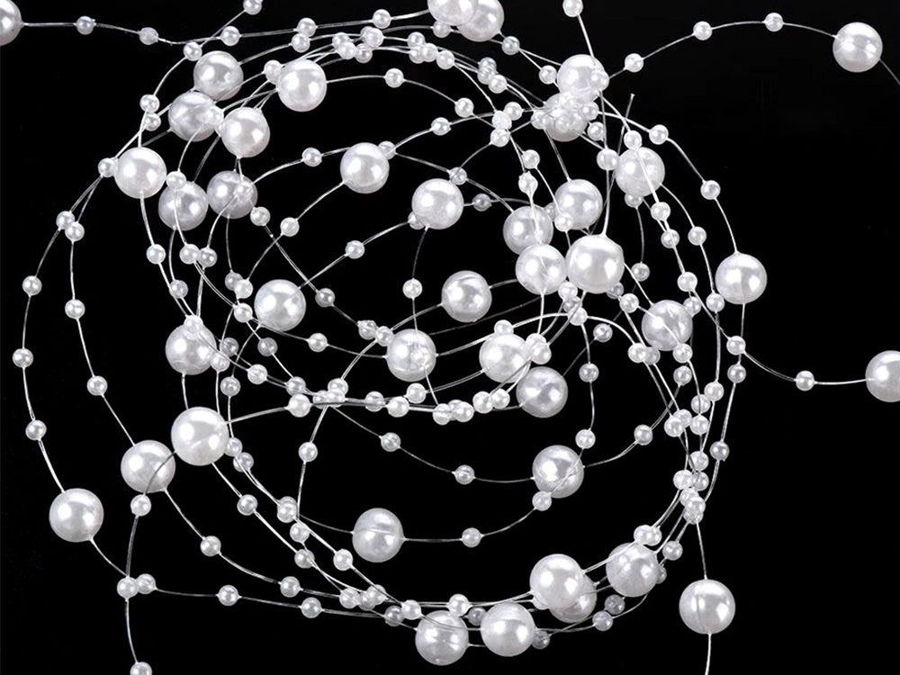 Perlamutriniai balti liustros perlai kalėdinės eglutės grandinės karoliukai ritė 10mm 5m