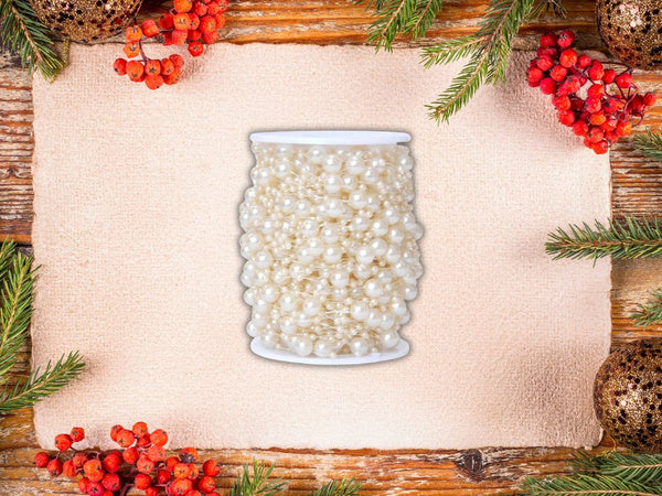 Perlamutriniai balti liustros perlai kalėdinės eglutės grandinės karoliukai ritė 10mm 5m