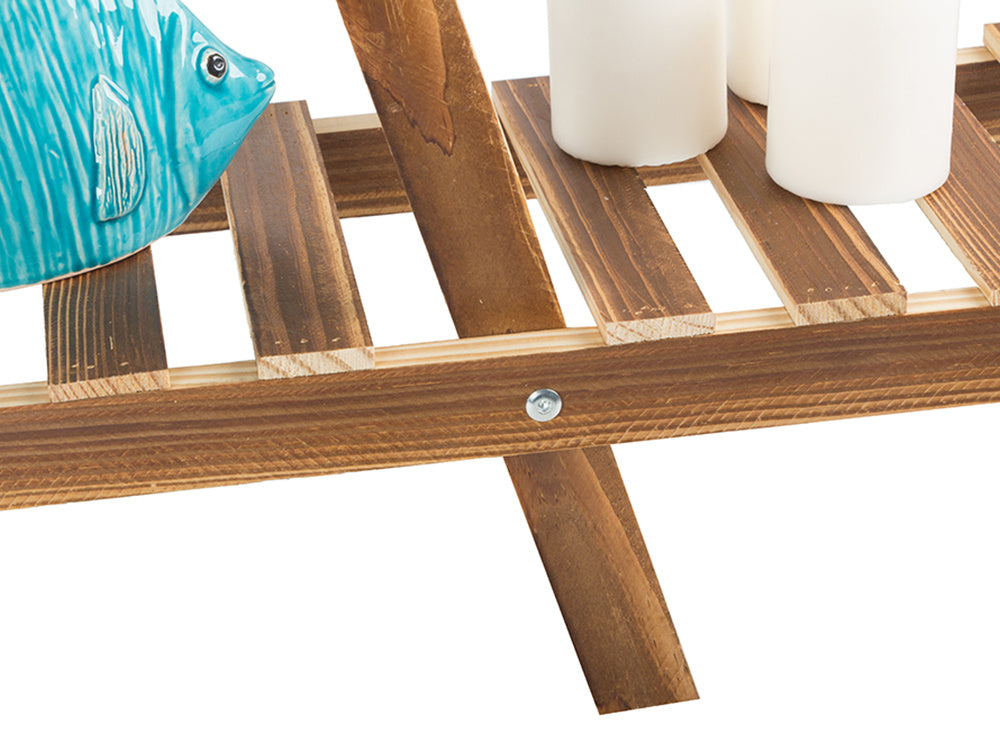 Medinis gėlių vazonų stovas dviejų aukštų lentyna