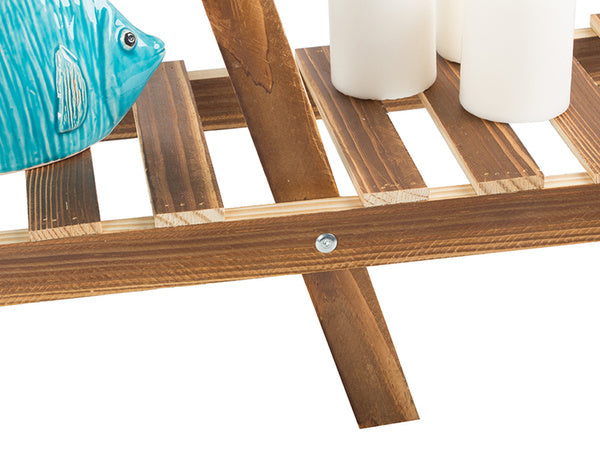 Medinis gėlių vazonų stovas dviejų aukštų lentyna