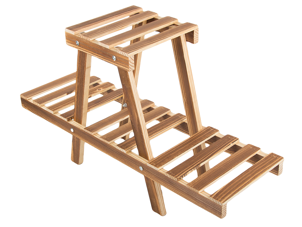 Medinis gėlių vazonų stovas dviejų aukštų lentyna