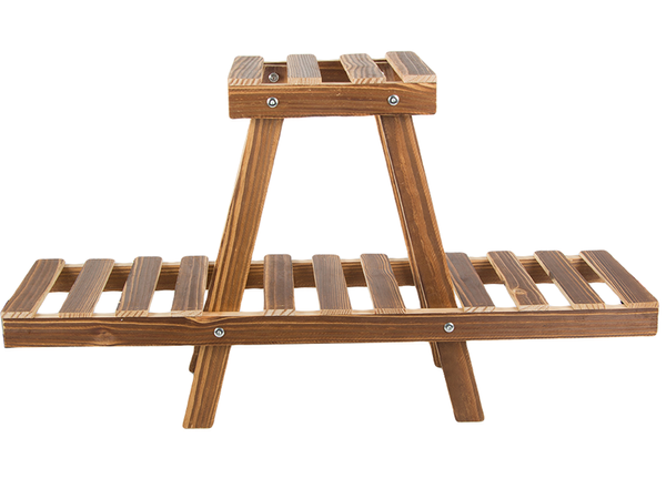 Medinis gėlių vazonų stovas dviejų aukštų lentyna