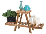 Medinis gėlių vazonų stovas dviejų aukštų lentyna