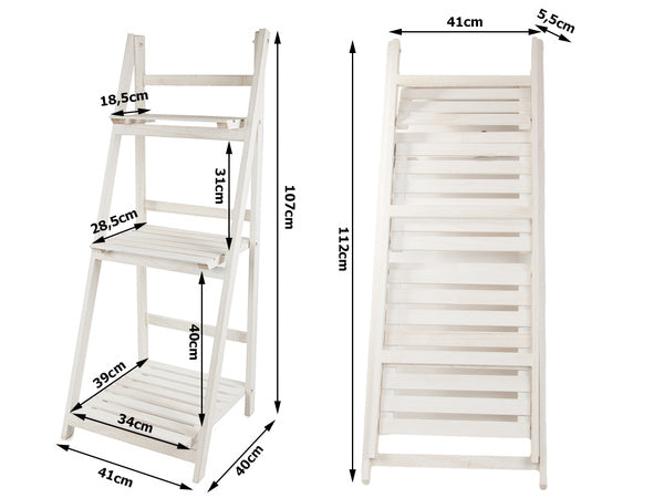 Medinės nuolatinės gėlių lysvės kopėčios trys lentynos augalų lentyna, Baltas, Szín, Fehér
