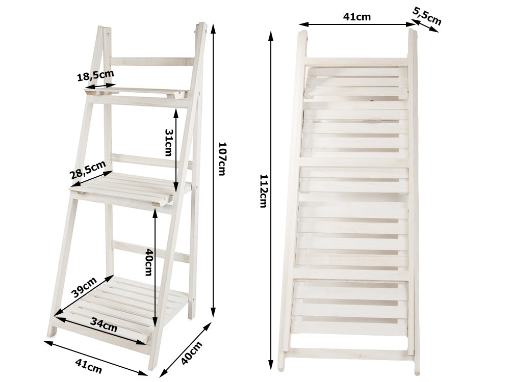 Medinės nuolatinės gėlių lysvės kopėčios trys lentynos augalų lentyna, Baltas, Szín, Fehér
