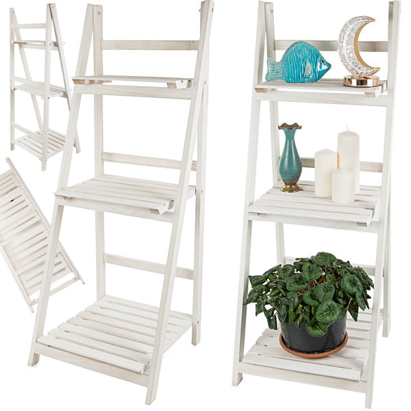 Medinės nuolatinės gėlių lysvės kopėčios trys lentynos augalų lentyna, Baltas, Szín, Fehér