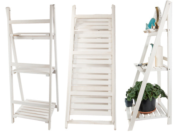 Medinės nuolatinės gėlių lysvės kopėčios trys lentynos augalų lentyna, Baltas, Szín, Fehér