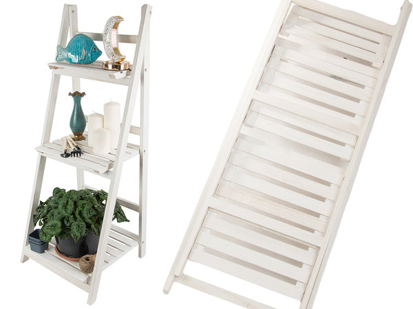 Medinės nuolatinės gėlių lysvės kopėčios trys lentynos augalų lentyna, Baltas, Szín, Fehér