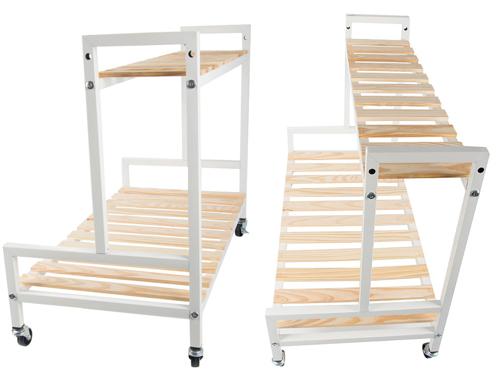 Medinis gėlynas vazoninėms gėlėms dviejų aukštų lentyna ant ratų terasa, Baltas, Szín, Fehér