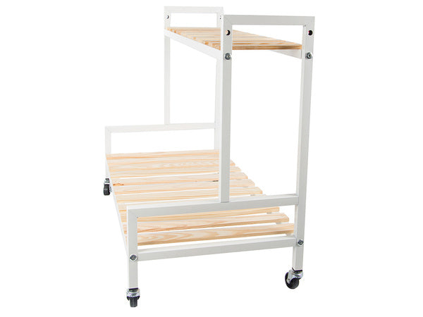 Medinis gėlynas vazoninėms gėlėms dviejų aukštų lentyna ant ratų terasa, Baltas, Szín, Fehér