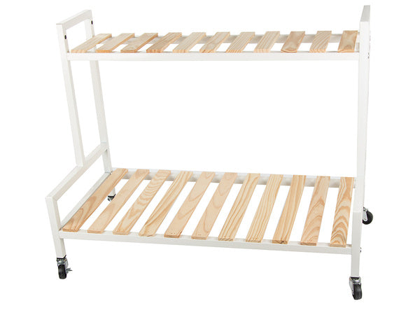 Medinis gėlynas vazoninėms gėlėms dviejų aukštų lentyna ant ratų terasa, Baltas, Szín, Fehér