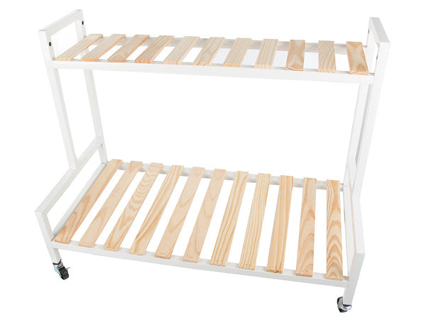 Medinis gėlynas vazoninėms gėlėms dviejų aukštų lentyna ant ratų terasa, Baltas, Szín, Fehér