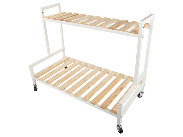 Medinis gėlynas vazoninėms gėlėms dviejų aukštų lentyna ant ratų terasa, Baltas, Szín, Fehér