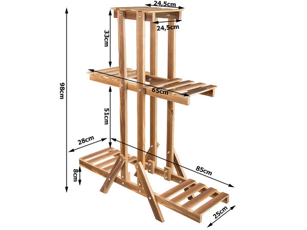 Trijų pakopų gėlių vazonų stovas mediniai gėlių vazonai