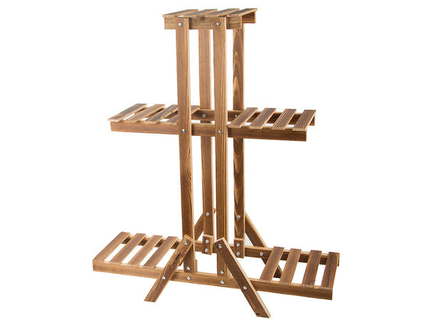 Trijų pakopų gėlių vazonų stovas mediniai gėlių vazonai