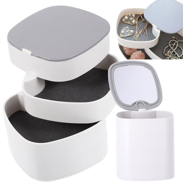 Skrynelė kosmetikos organizatorius papuošalų dėklas su veidrodžiu 4 pakopos