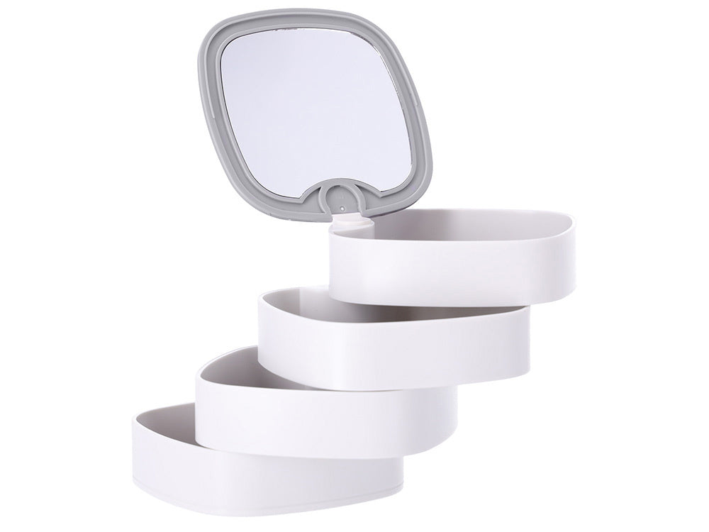 Skrynelė kosmetikos organizatorius papuošalų dėklas su veidrodžiu 4 pakopos