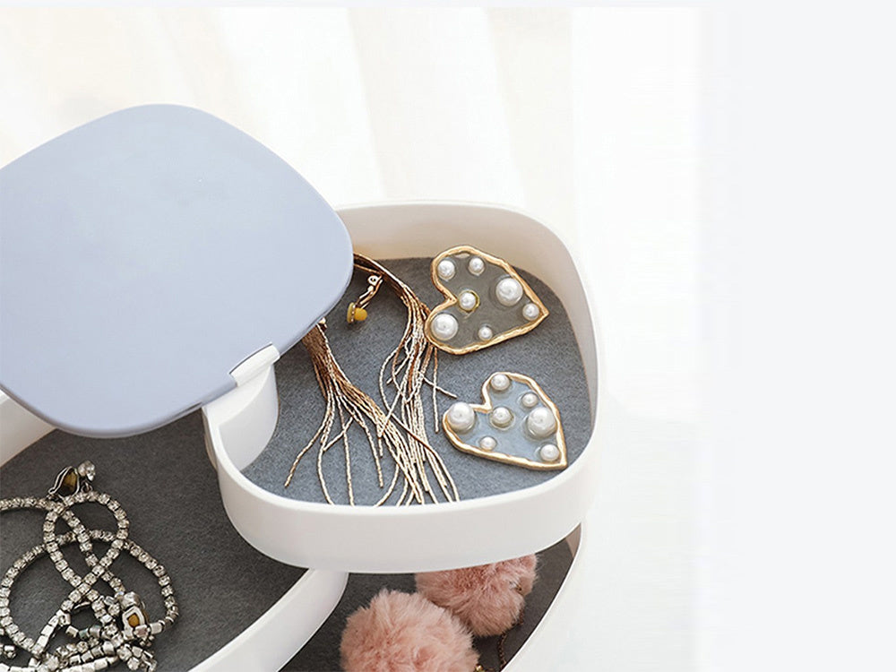 Skrynelė kosmetikos organizatorius papuošalų dėklas su veidrodžiu 4 pakopos