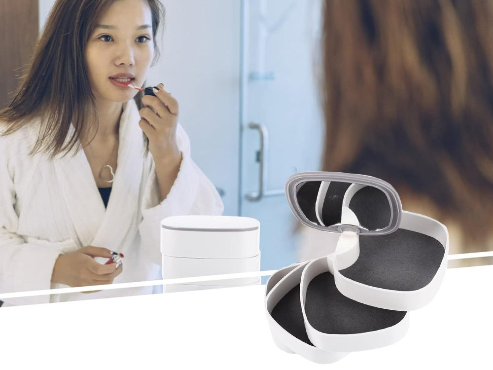 Skrynelė kosmetikos organizatorius papuošalų dėklas su veidrodžiu 4 pakopos