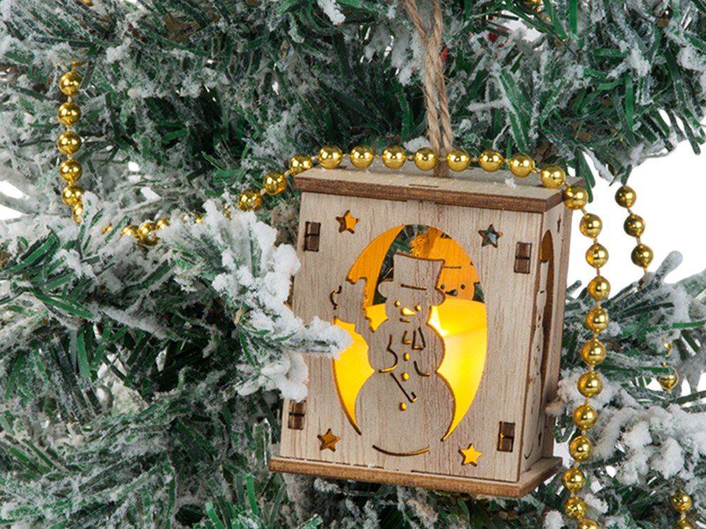 Medinis kabantis kalėdų eglutės žibintas apšvietimas kalėdinė dekoracija sniego senis