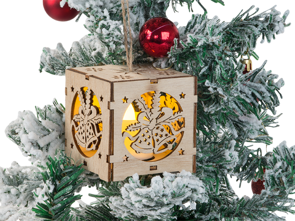 Medinis kabantis žibintas kalėdų eglutės apšvietimas kalėdinis ornamentas varpeliai