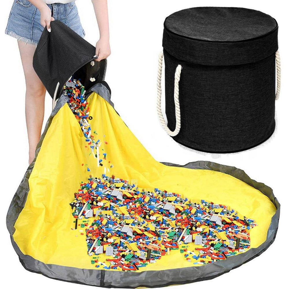 Žaislų dėžė blokeliai su kilimėliu, organizuojantis krepšys žaislų dėžė su dangčiu ir rankenomis, Juoda, Szín, Fekete