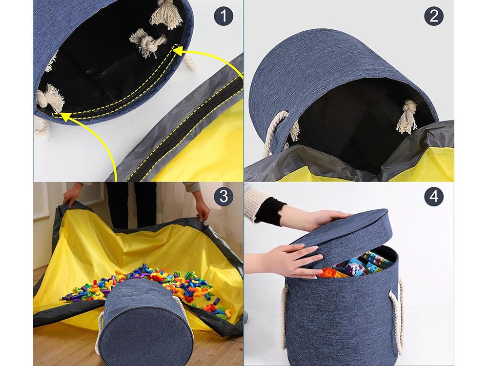 Žaislų dėžė blokeliai su kilimėliu, organizuojantis krepšys žaislų dėžė su dangčiu ir rankenomis, Mėlyna, Szín, Kék