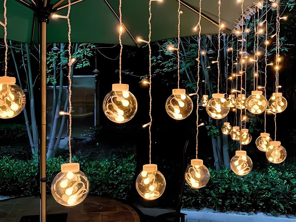 Šviesos užuolaida šventinė girlianda bauble dekoravimas 138 vadovaujama šilta spalva ip44