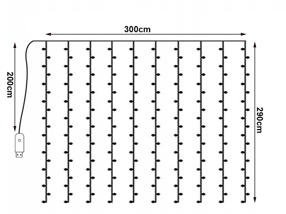 Šviesos užuolaida 300 vadovaujama lango vidaus girlianda šalta spalva nuotolinio valdymo pultas 3m