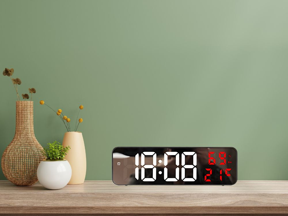 Elektroninis laikrodis skaitmeninis led žadintuvas termometras veidrodis stovi usb baterijos, Raudona, Szín, Piros